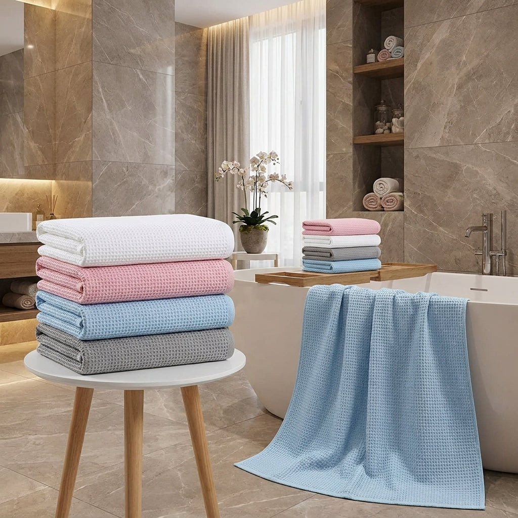 Cloud Grid Coral Velvet Bath Towel