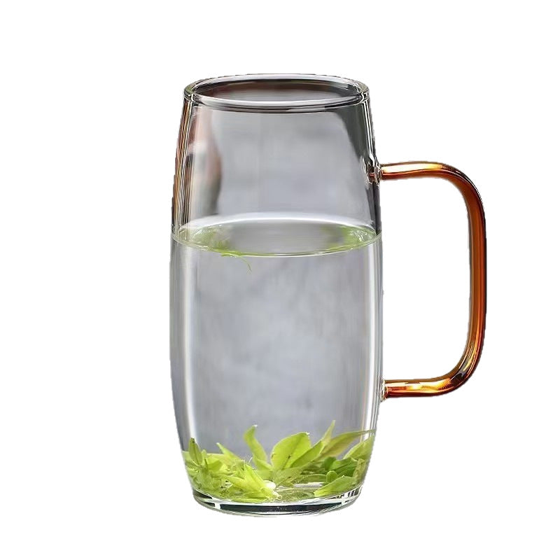 Single-Layer High Borosilicate Glass Tea Cup With Colorful Handle, Large Capacity Transparent Water Mug For Home Green Flower Tea Drinking